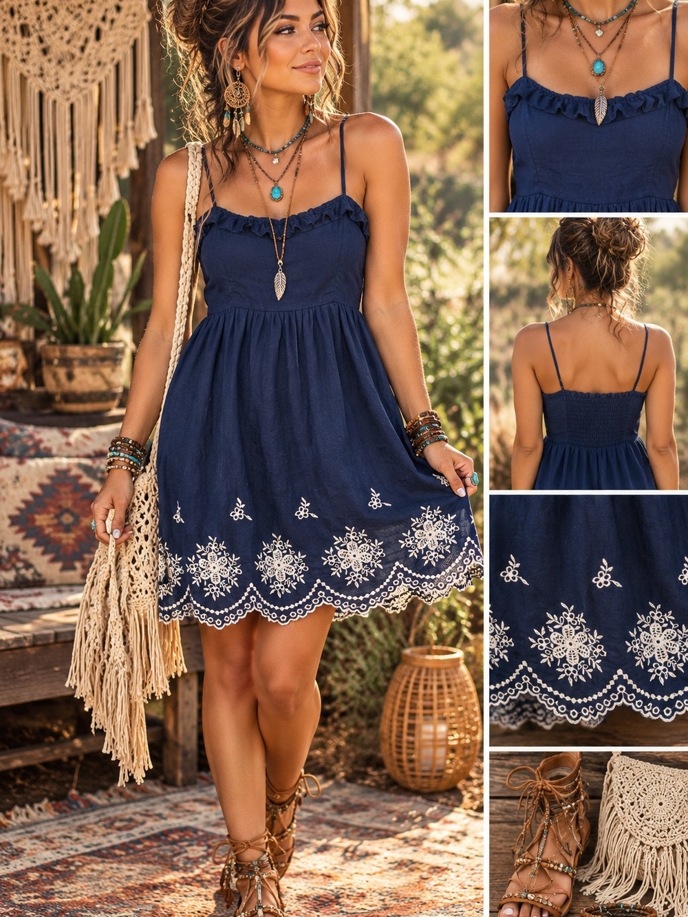 City Triangles Navy Spaghetti-Strap Embroidered Sundress (46)